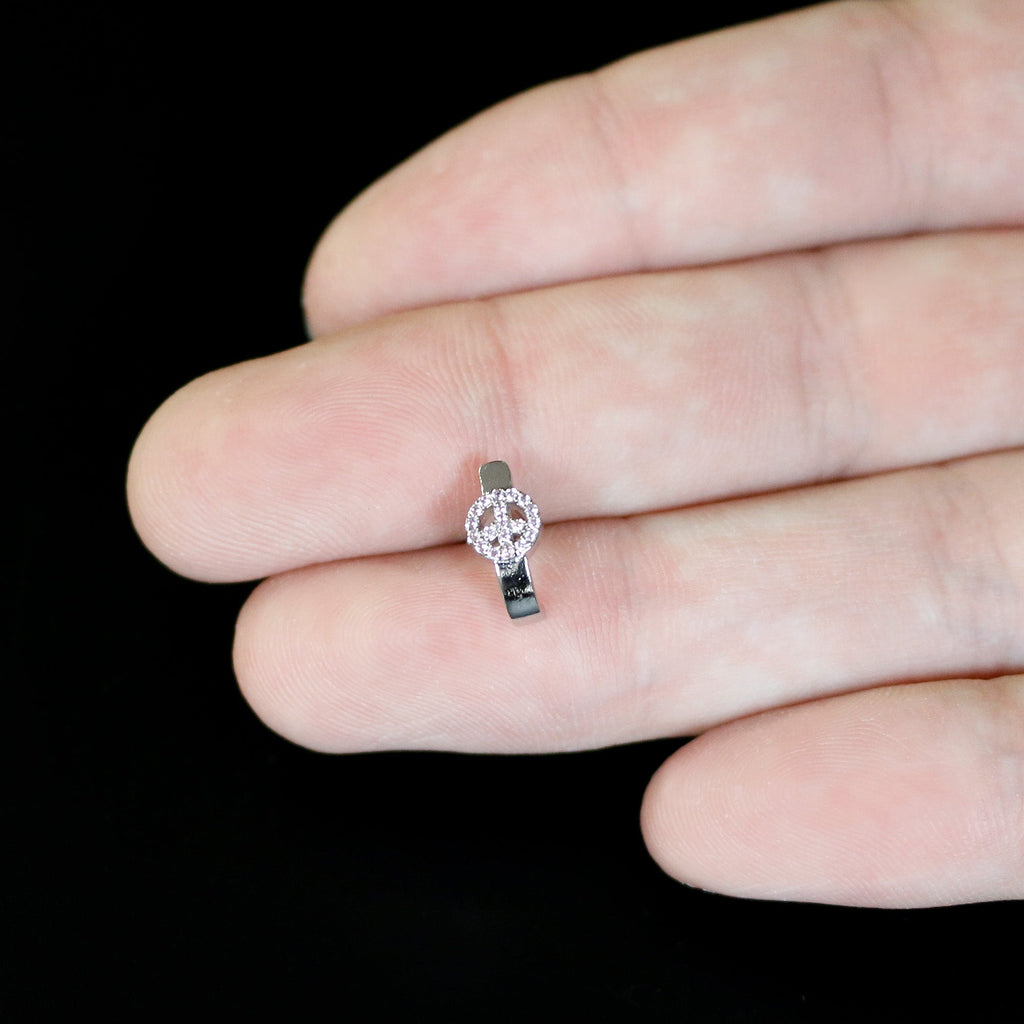 BodyCandy 20G 5/16 Faint Pink Gem Retro Peace Sign Faux Hoop L Shape Nose Ring — alternative angle