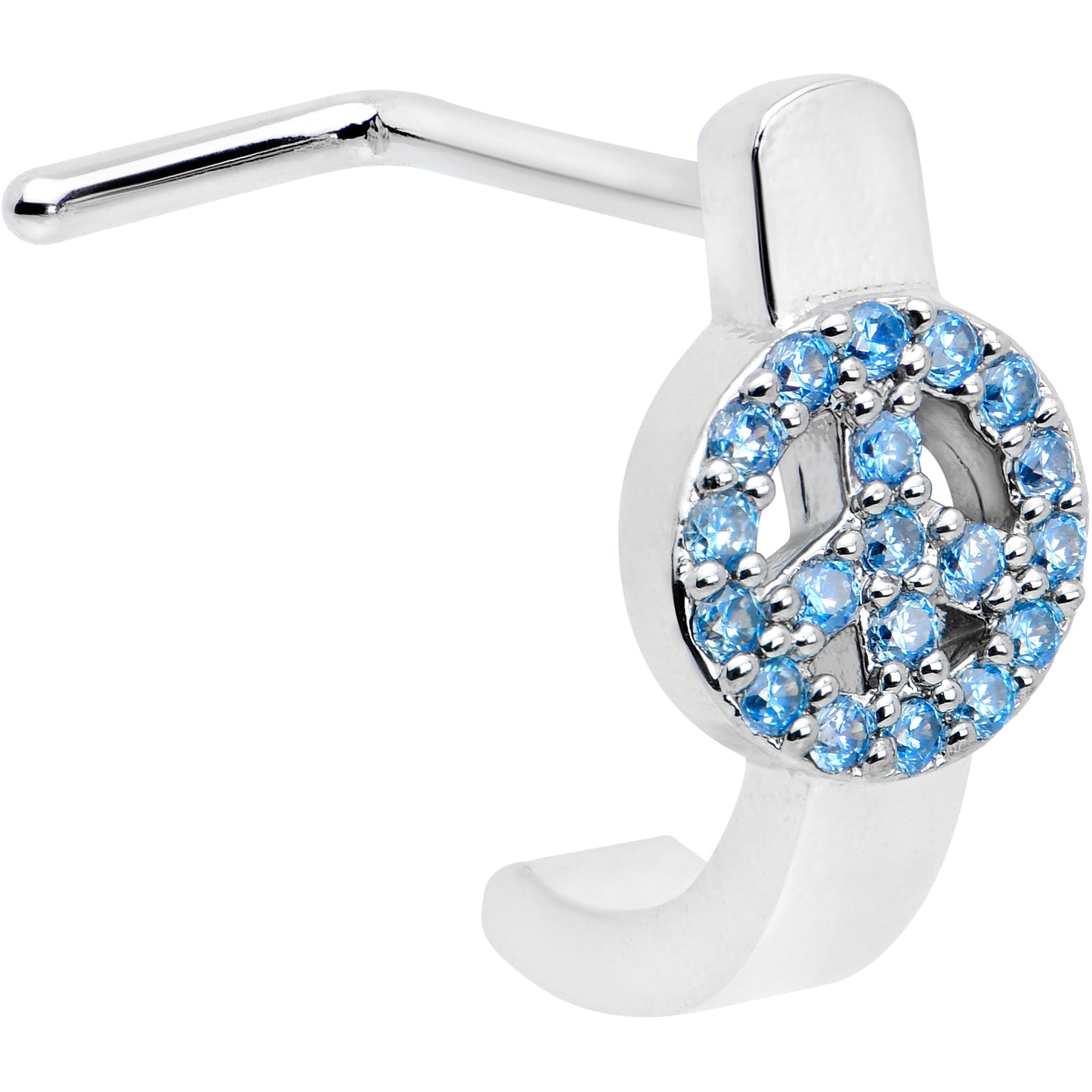 BodyCandy 20G 5/16 Blue Gem Retro Peace Sign Faux Hoop L Shape Nose Ring — main product shot