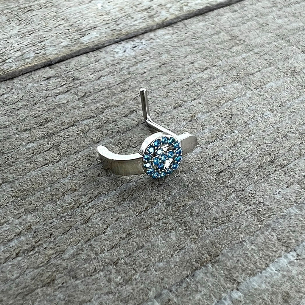 BodyCandy 20G 5/16 Blue Gem Retro Peace Sign Faux Hoop L Shape Nose Ring — back view