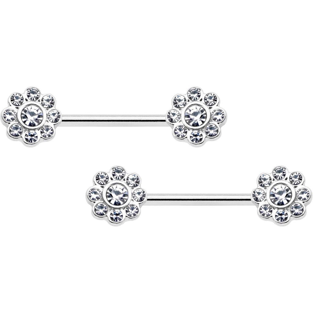 BodyCandy 14G 9/16 Clear Gem Whimsy Flower Barbell Nipple Ring Set — main product shot