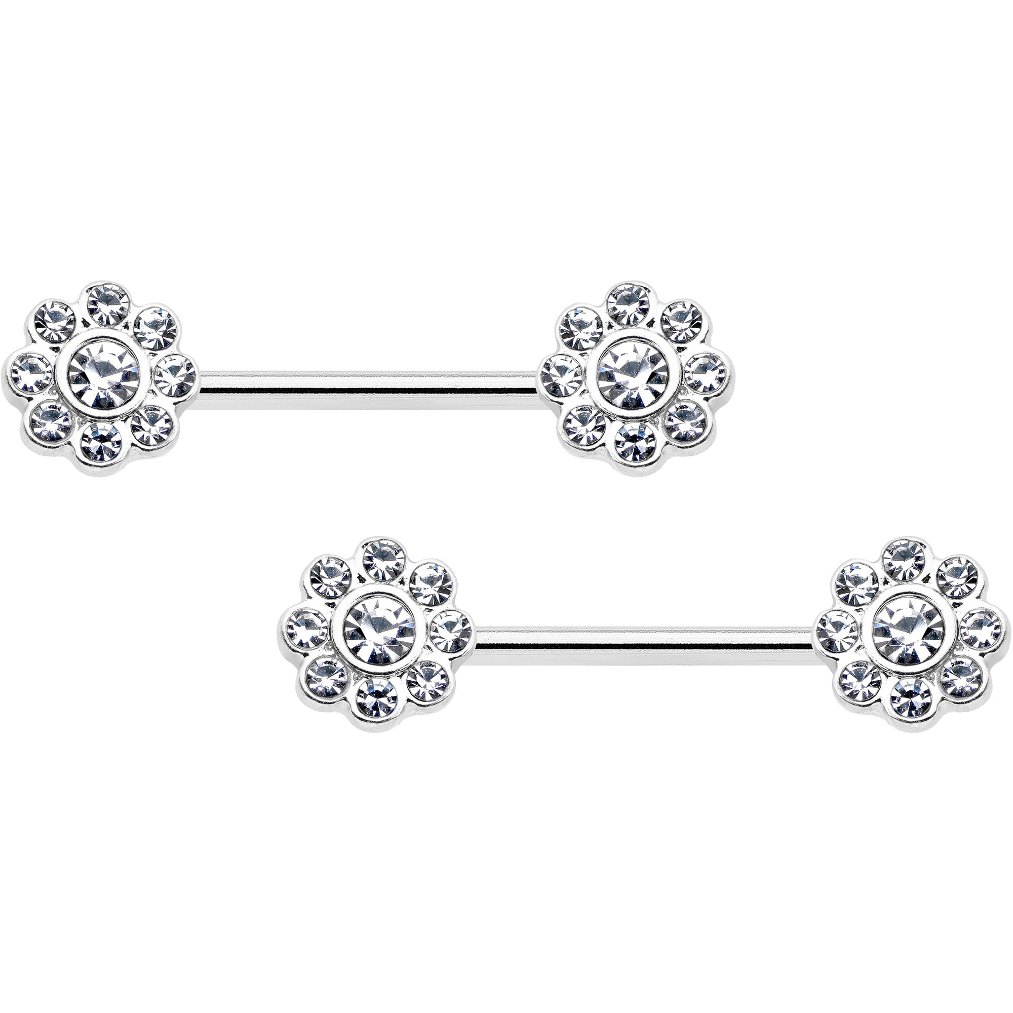 BodyCandy 14G 9/16 Clear Gem Whimsy Flower Barbell Nipple Ring Set — main product shot