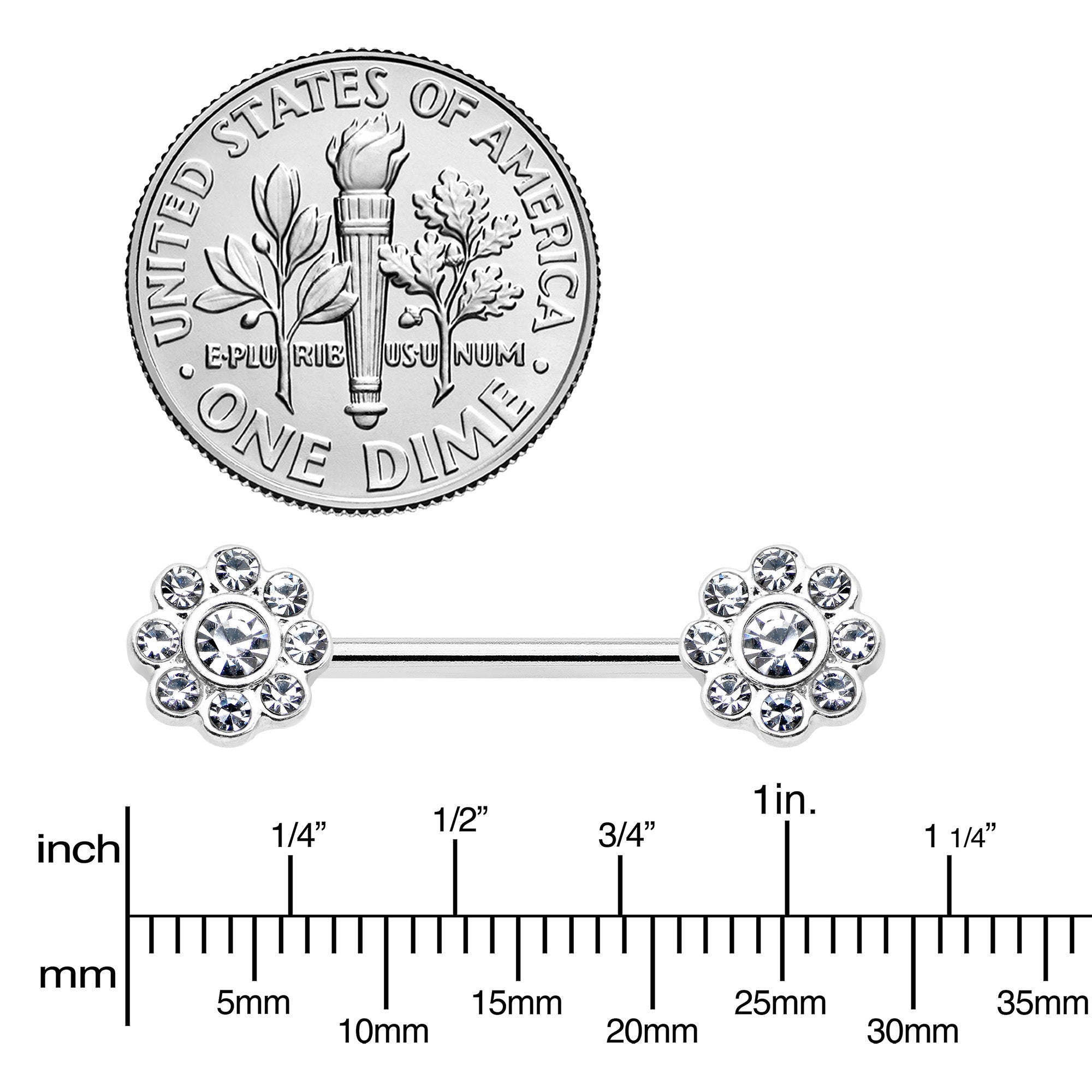 BodyCandy 14G 9/16 Clear Gem Whimsy Flower Barbell Nipple Ring Set — lifestyle context