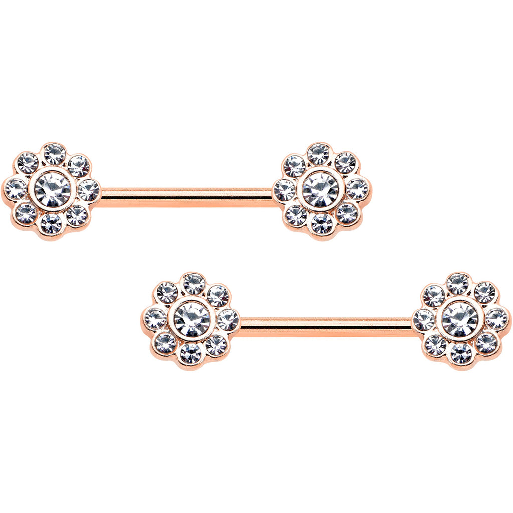 BodyCandy 14G 9/16 Clear Gem Rosy Tone Whimsy Flower Barbell Nipple Ring Set — main product shot