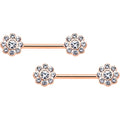 BodyCandy 14G 9/16 Clear Gem Rosy Tone Whimsy Flower Barbell Nipple Ring Set — main product shot