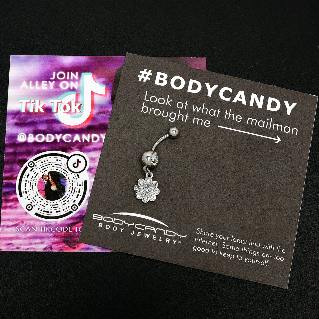 BodyCandy Clear Gem Whimsy Flower Dangle Belly Ring — alternative angle