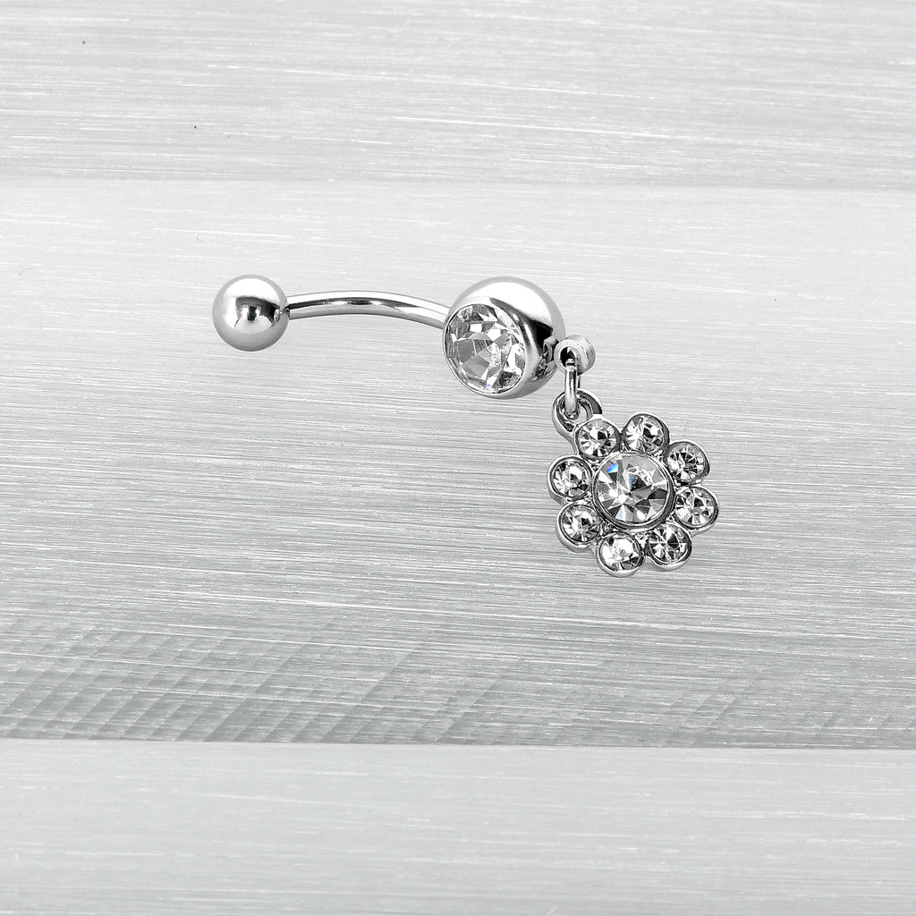 BodyCandy Clear Gem Whimsy Flower Dangle Belly Ring — size reference