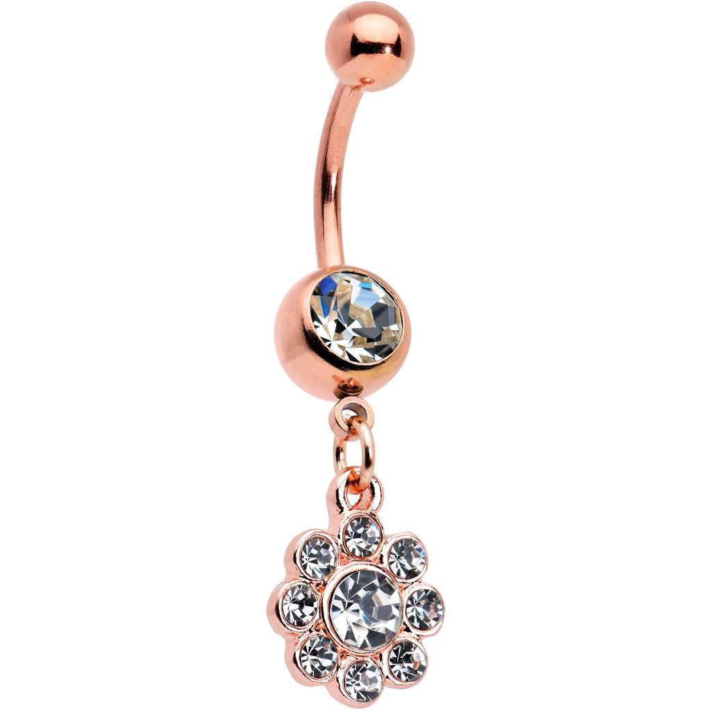 BodyCandy Clear Gem Rose Gold Tone Whimsy Flower Dangle Belly Ring — main product shot