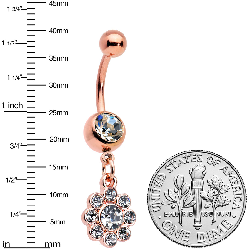 BodyCandy Clear Gem Rose Gold Tone Whimsy Flower Dangle Belly Ring — lifestyle context