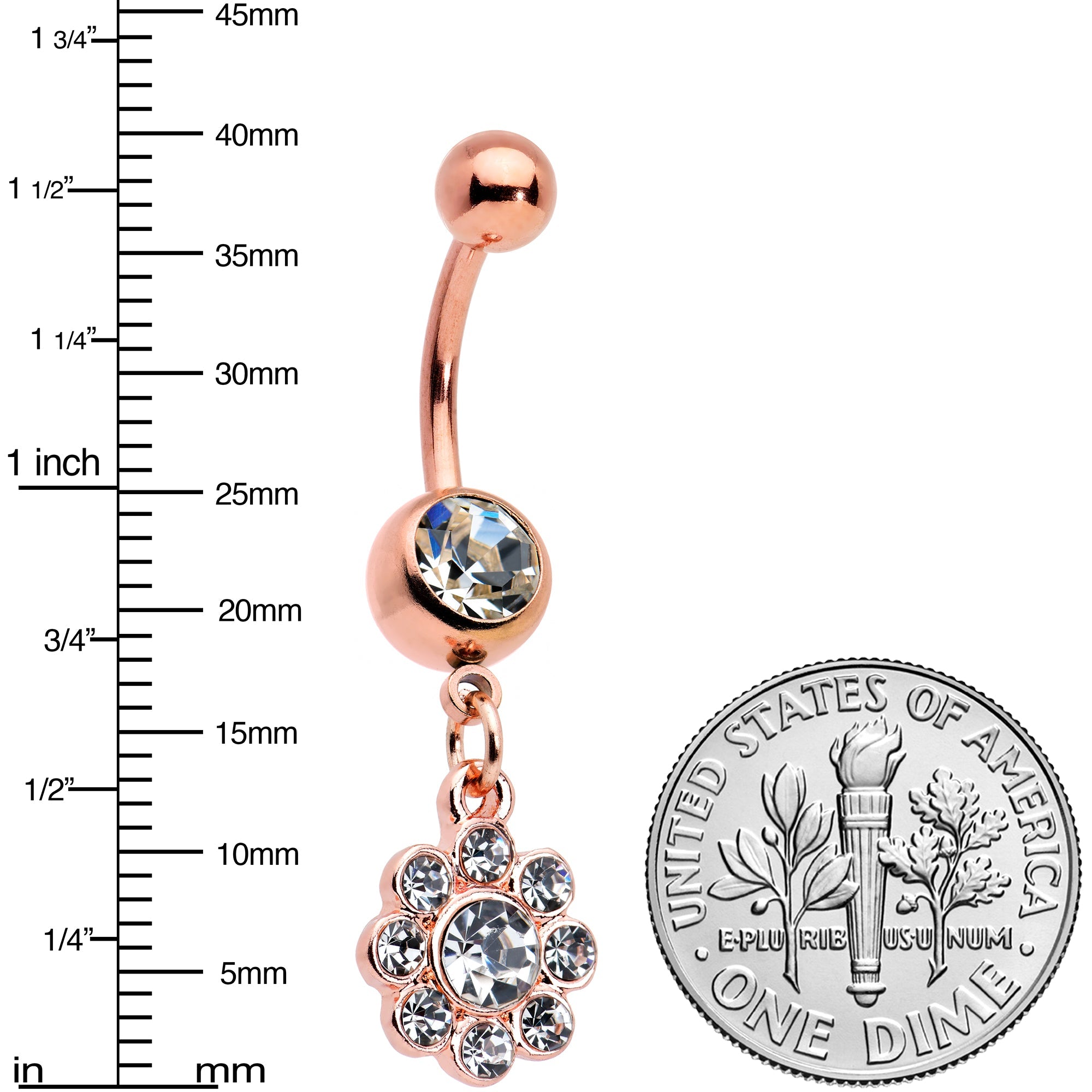 BodyCandy Clear Gem Rose Gold Tone Whimsy Flower Dangle Belly Ring — lifestyle context