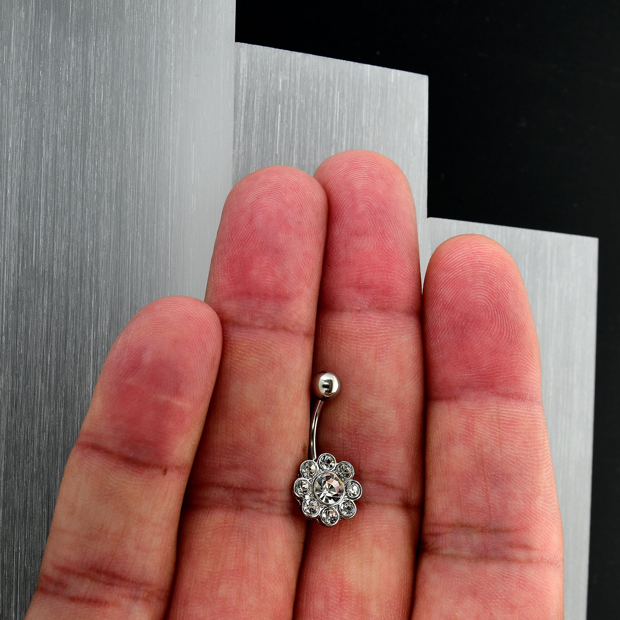 BodyCandy Clear Gem Whimsy Flower Belly Ring — lifestyle context