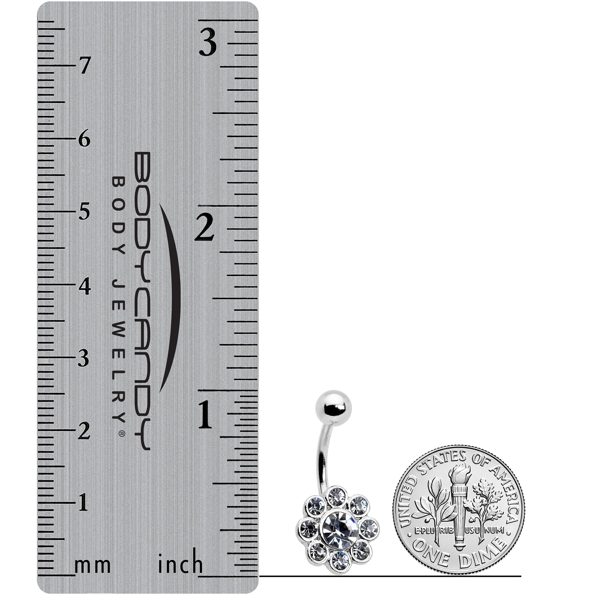 BodyCandy Clear Gem Whimsy Flower Belly Ring — side view