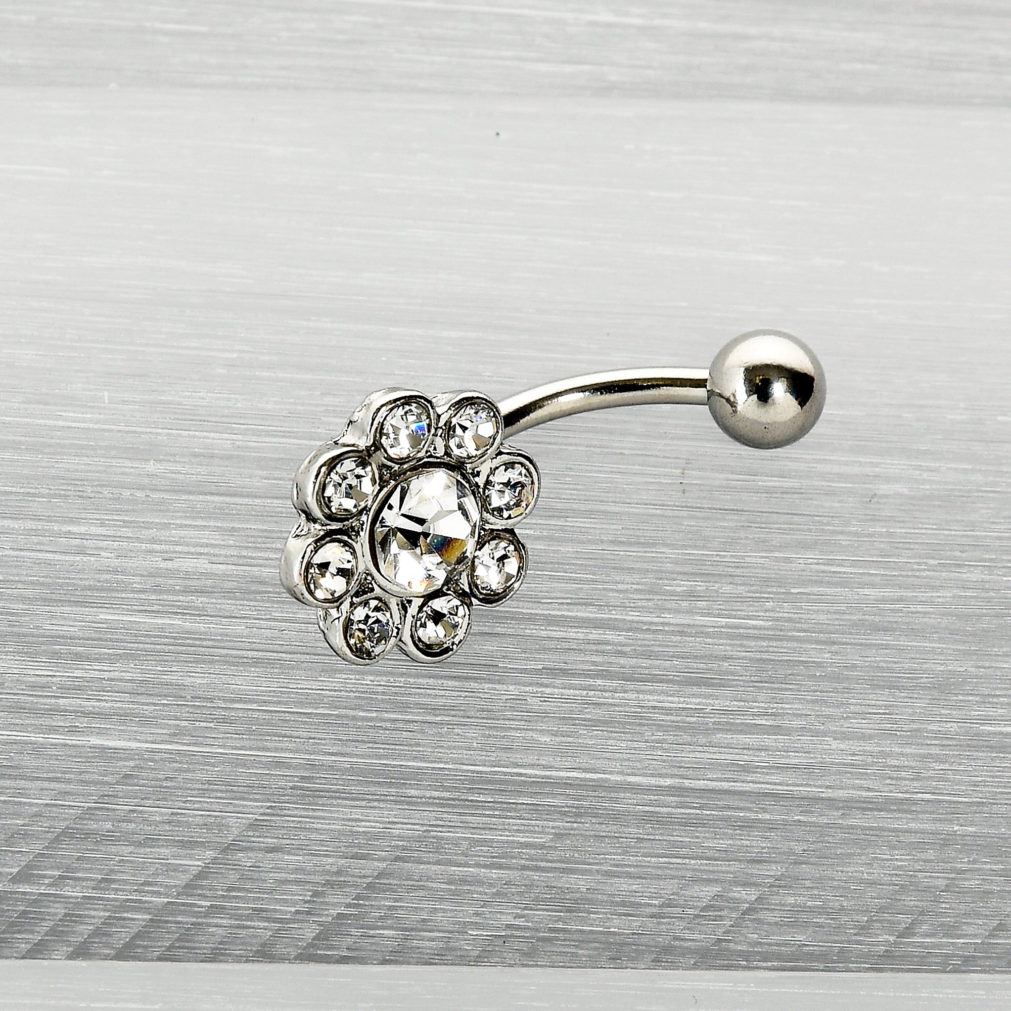 BodyCandy Clear Gem Whimsy Flower Belly Ring — back view