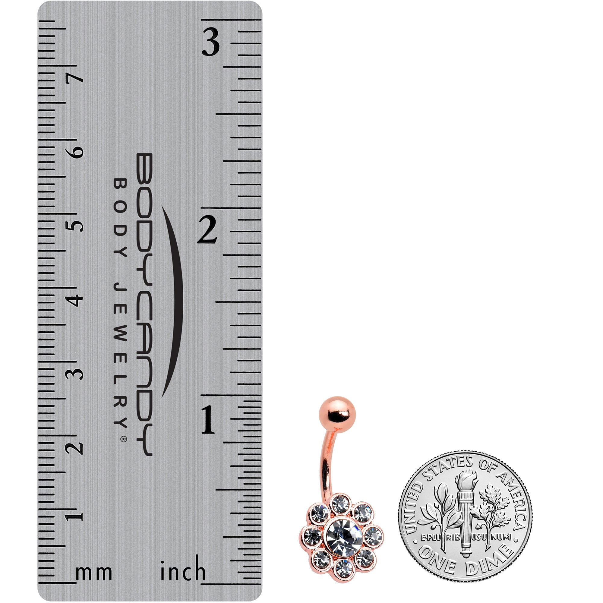 BodyCandy Clear Gem Rose Gold Tone Whimsy Flower Belly Ring — side view
