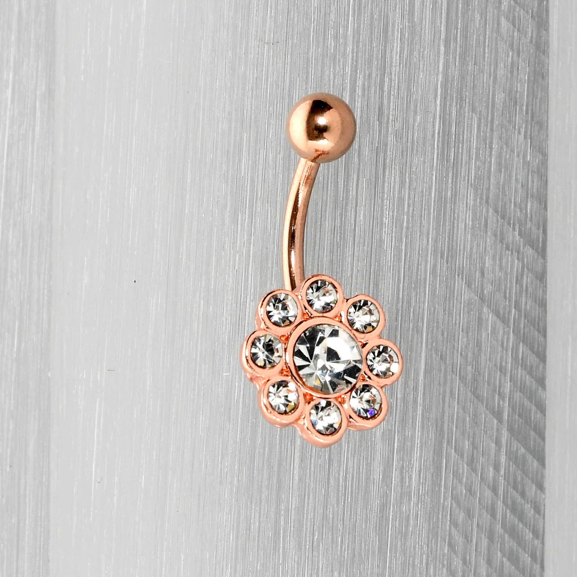 BodyCandy Clear Gem Rose Gold Tone Whimsy Flower Belly Ring — back view
