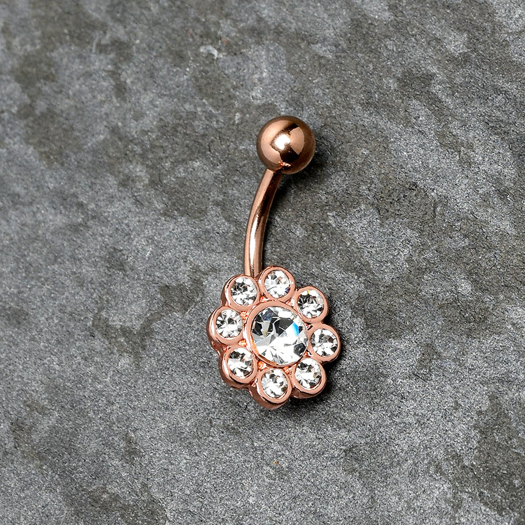 BodyCandy Clear Gem Rose Gold Tone Whimsy Flower Belly Ring — alternative angle