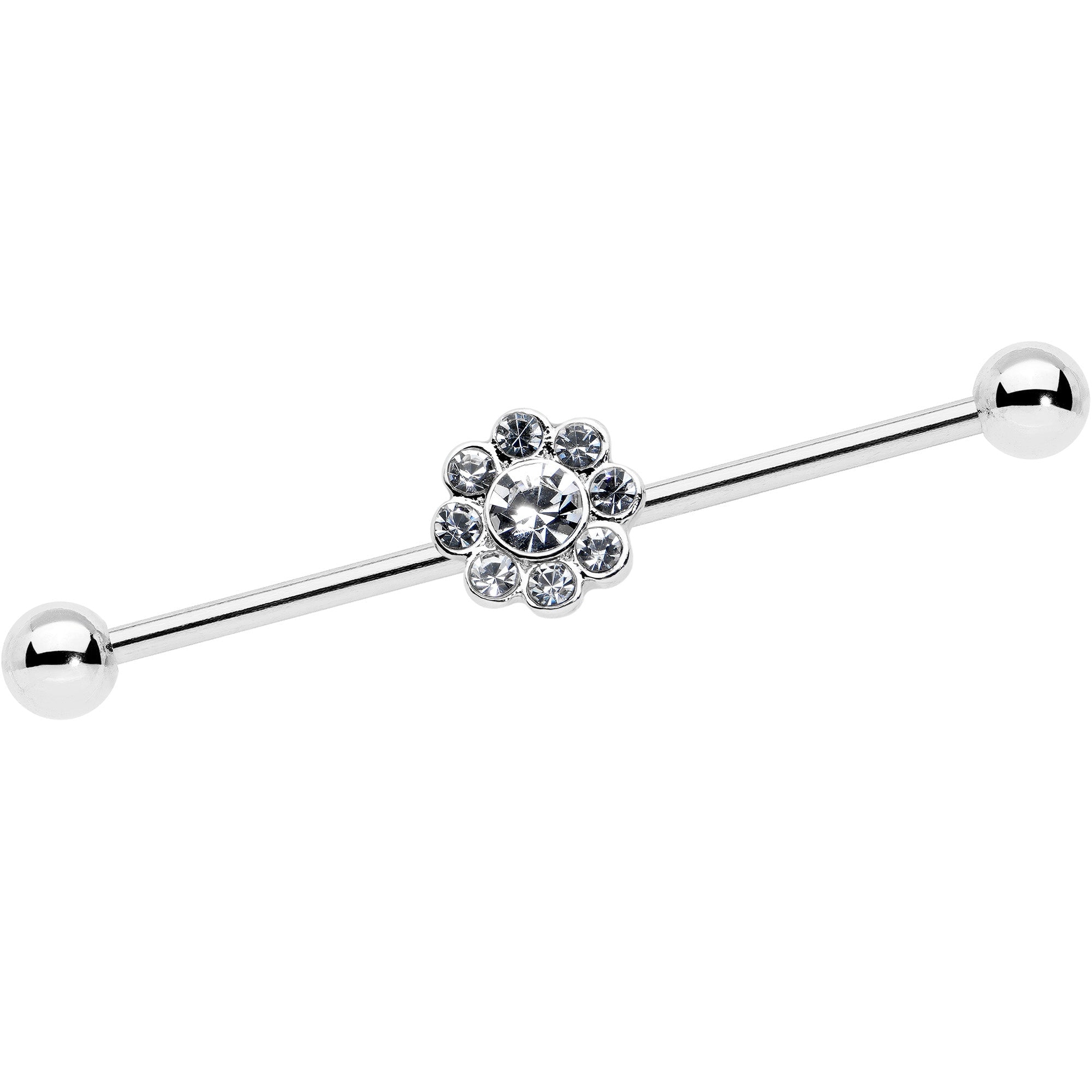 BodyCandy 14G Clear Gem Whimsy Flower Industrial Barbell 38mm — main product shot