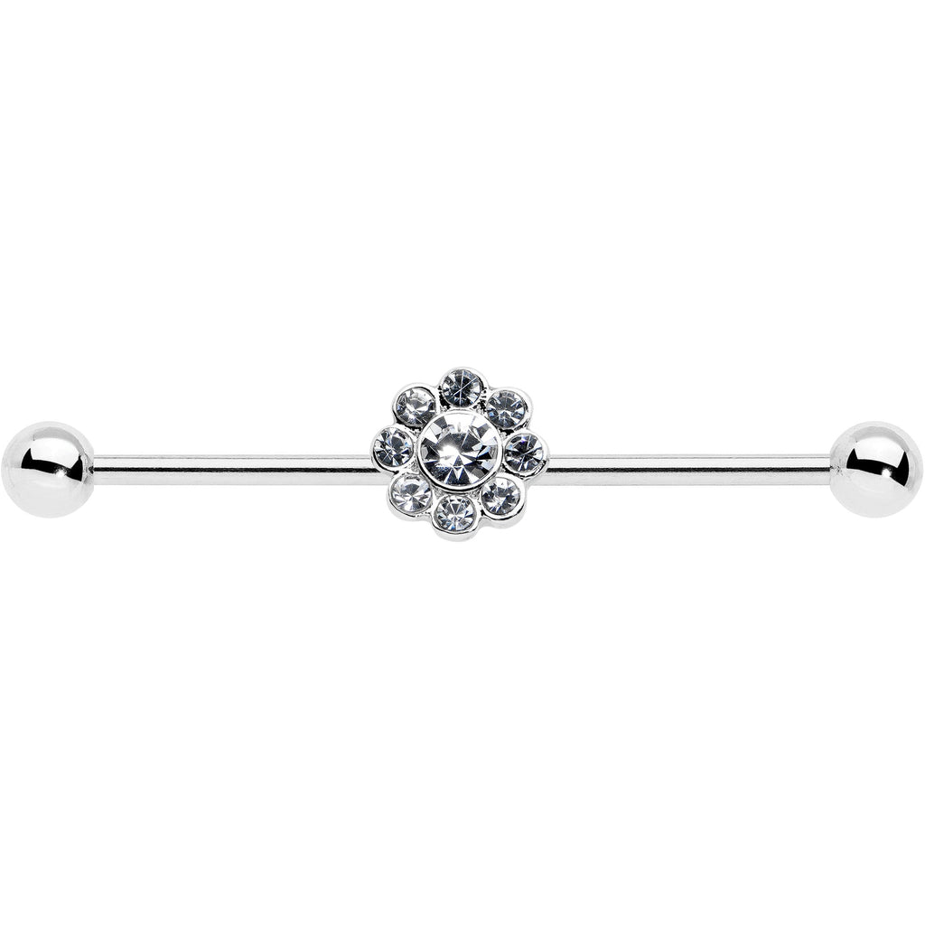 BodyCandy 14G Clear Gem Whimsy Flower Industrial Barbell 38mm — detail close-up