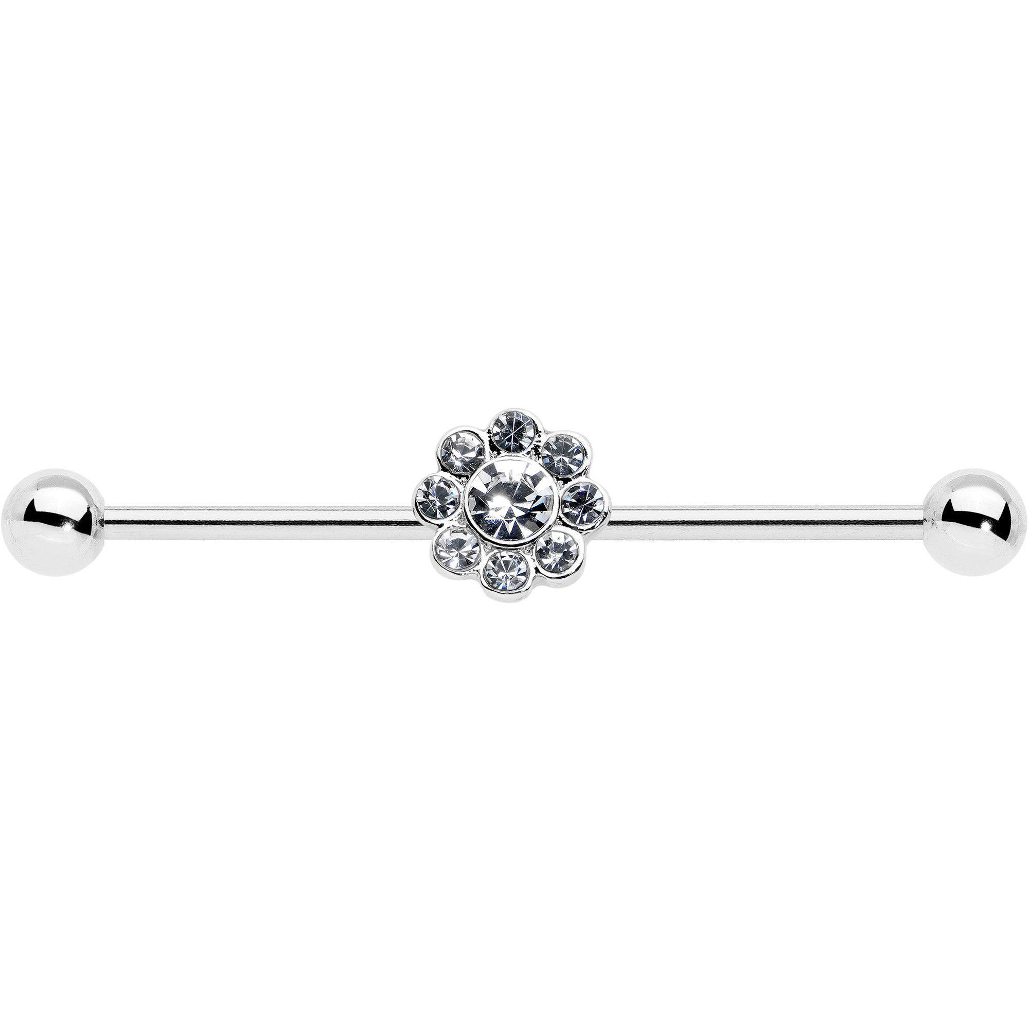 BodyCandy 14G Clear Gem Whimsy Flower Industrial Barbell 38mm — detail close-up