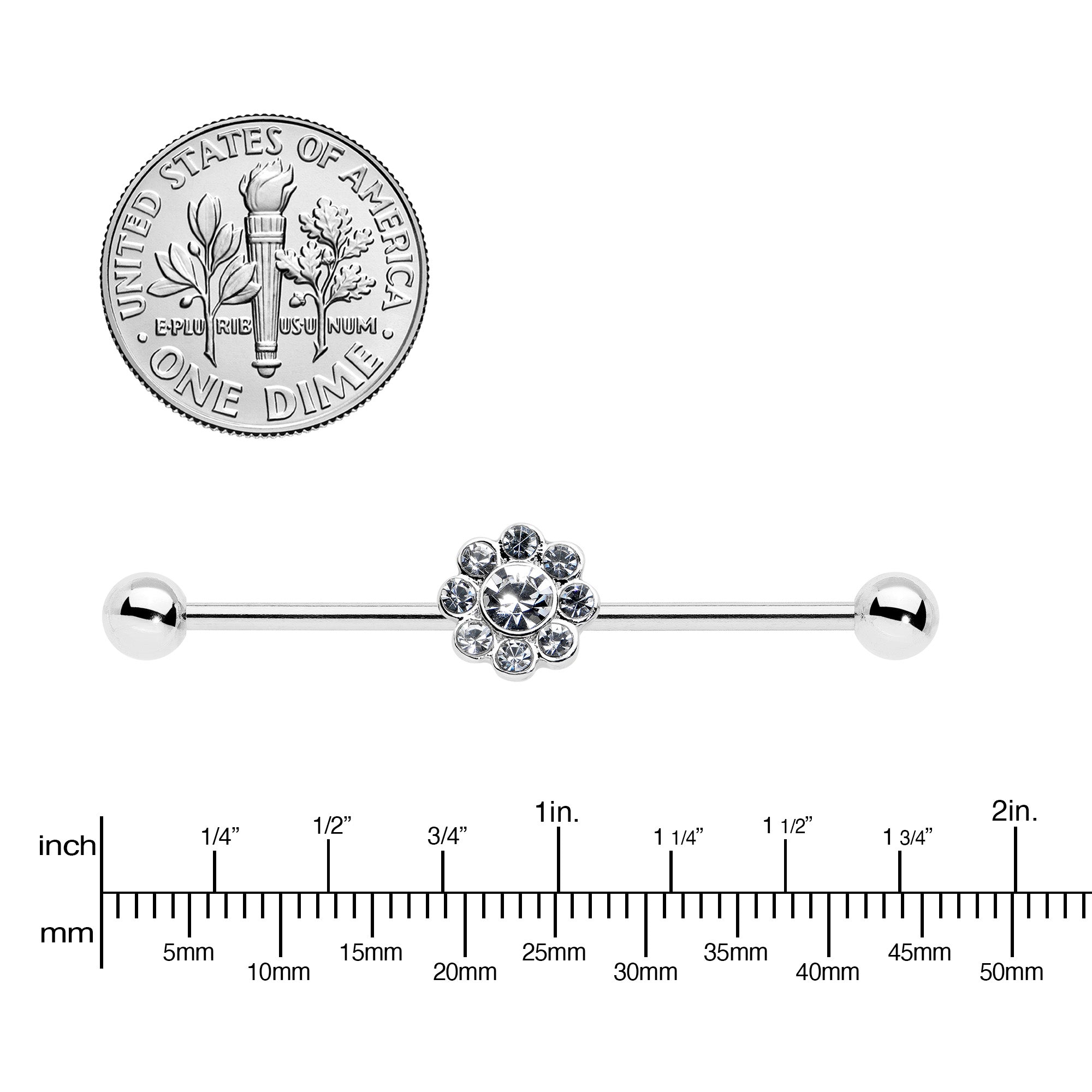 BodyCandy 14G Clear Gem Whimsy Flower Industrial Barbell 38mm — lifestyle context