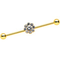BodyCandy 14G Clear Gem Gold Tone Whimsy Flower Industrial Barbell 38mm — main product shot