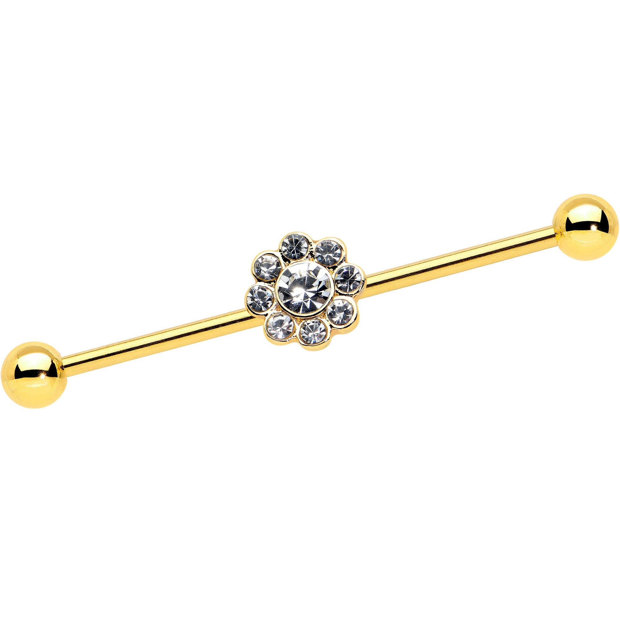 BodyCandy 14G Clear Gem Gold Tone Whimsy Flower Industrial Barbell 38mm — main product shot