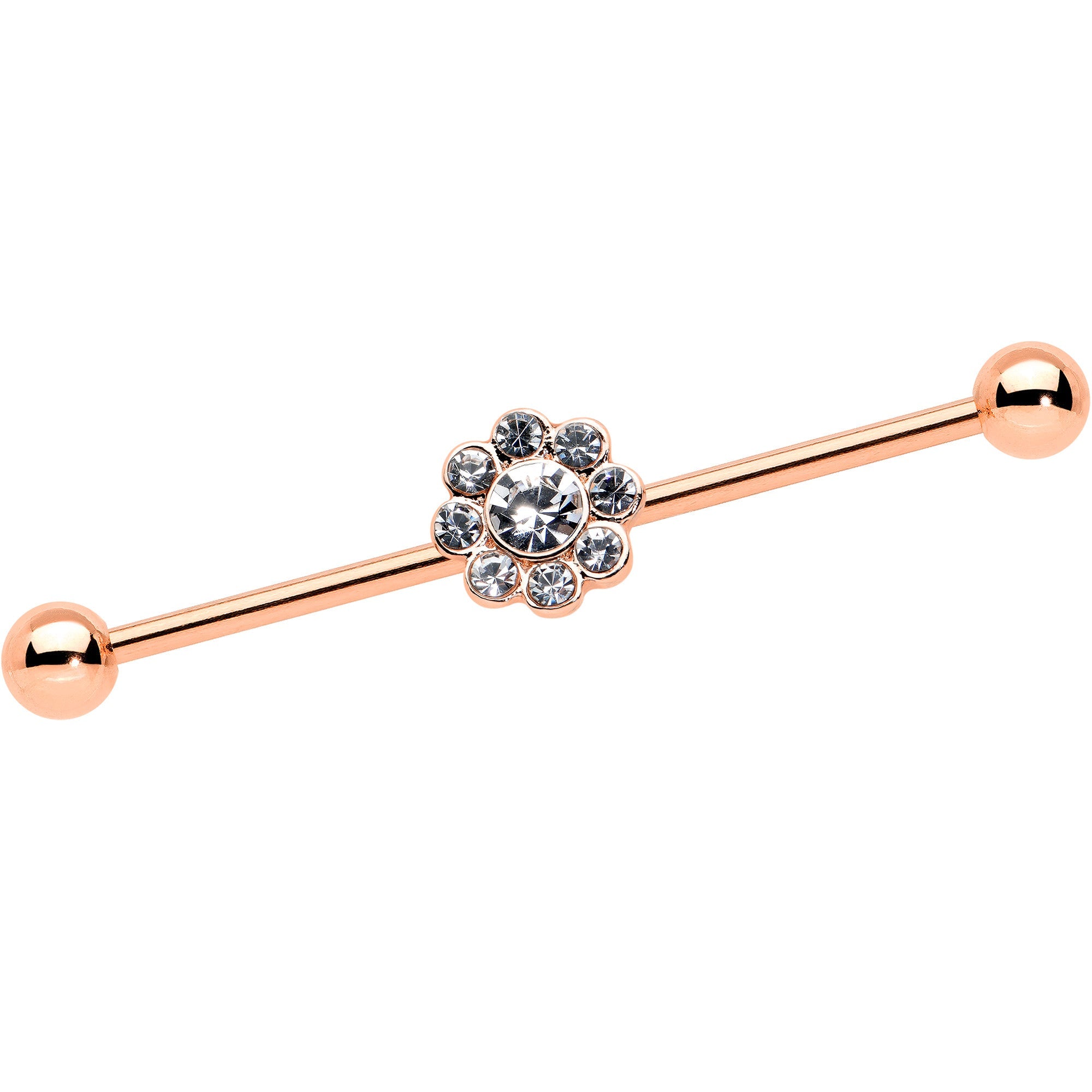 BodyCandy 14G Clear Gem Rose Gold Hue Whimsy Flower Industrial Barbell 38mm — main product shot