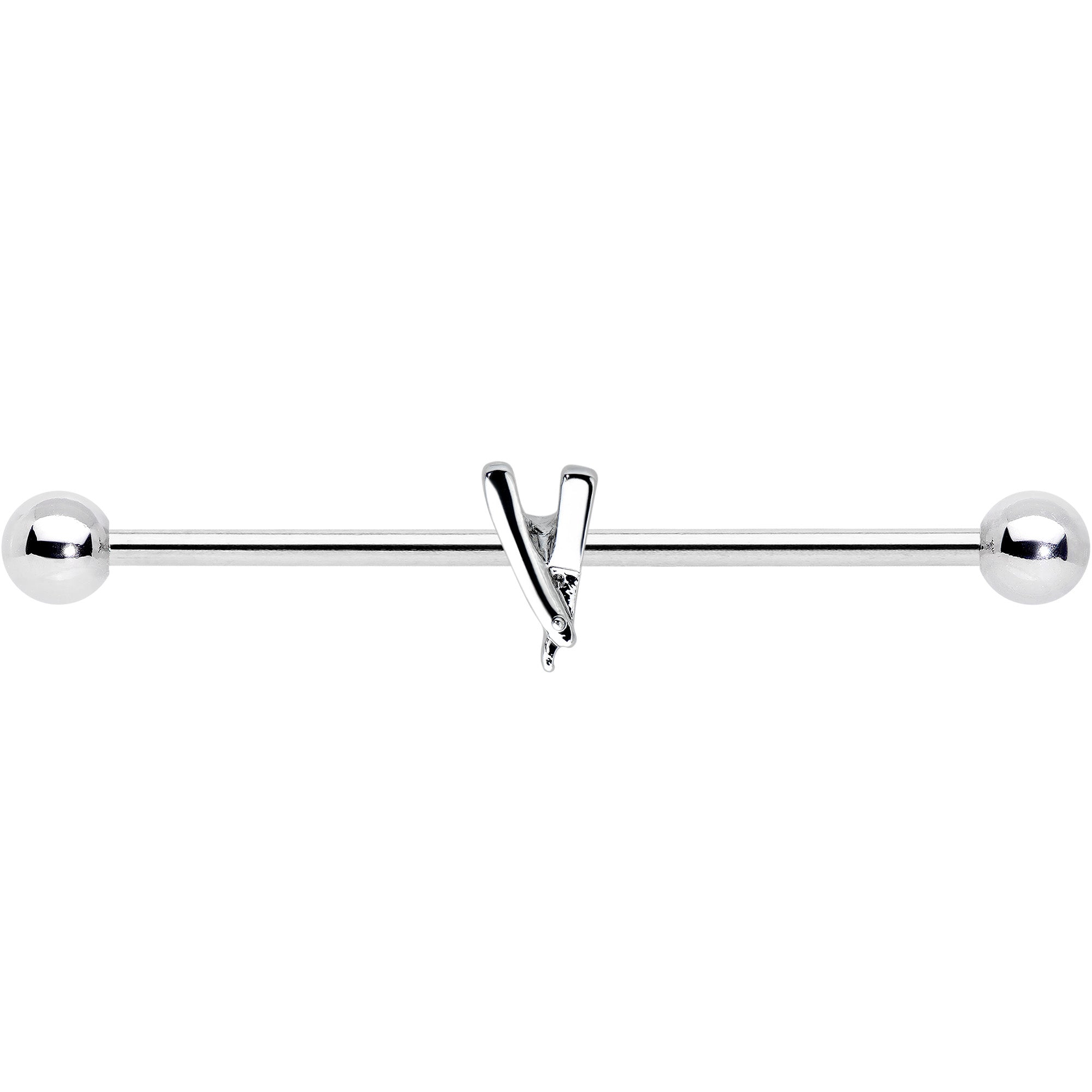 BodyCandy 14G Straight Razor Industrial Barbell 38mm — detail close-up