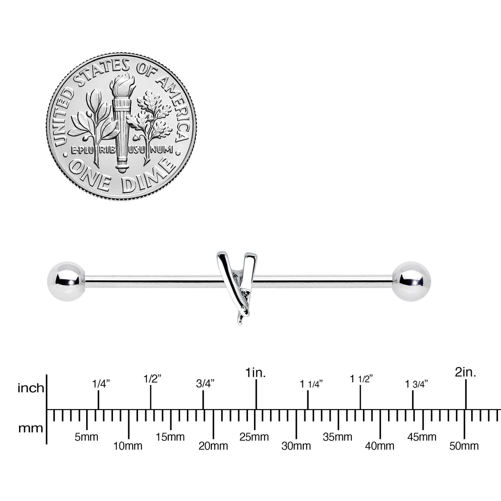 BodyCandy 14G Straight Razor Industrial Barbell 38mm — lifestyle context