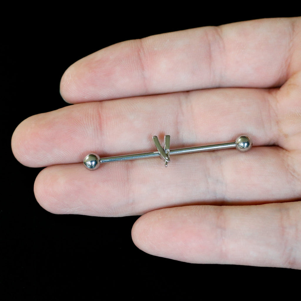 BodyCandy 14G Straight Razor Industrial Barbell 38mm — back view