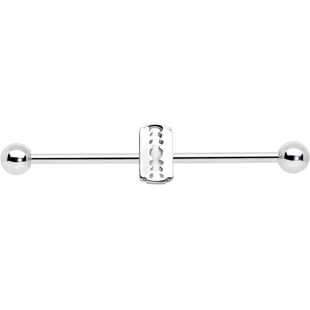 BodyCandy 14G Razor Blade Industrial Barbell 38mm — detail close-up