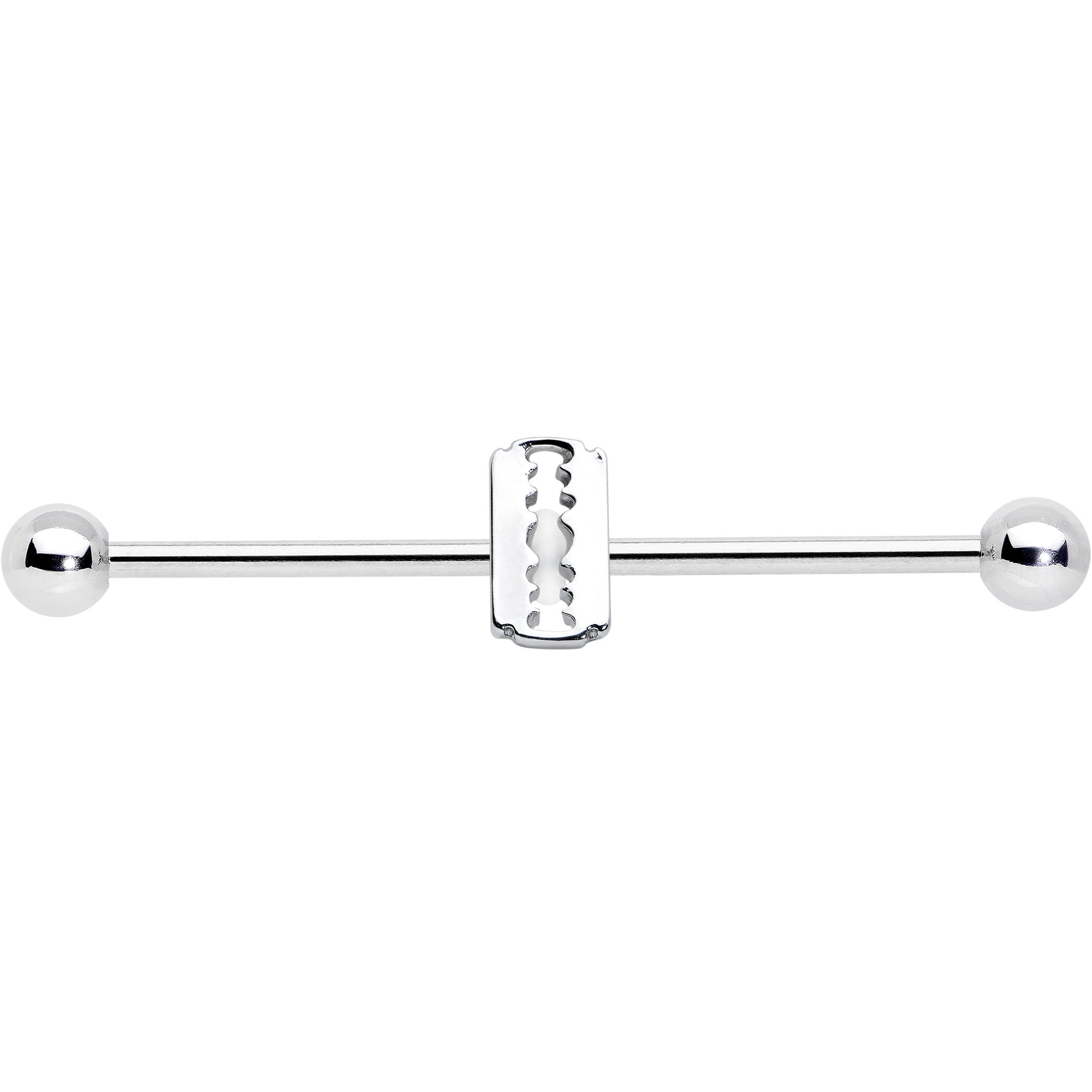 BodyCandy 14G Razor Blade Industrial Barbell 38mm — detail close-up
