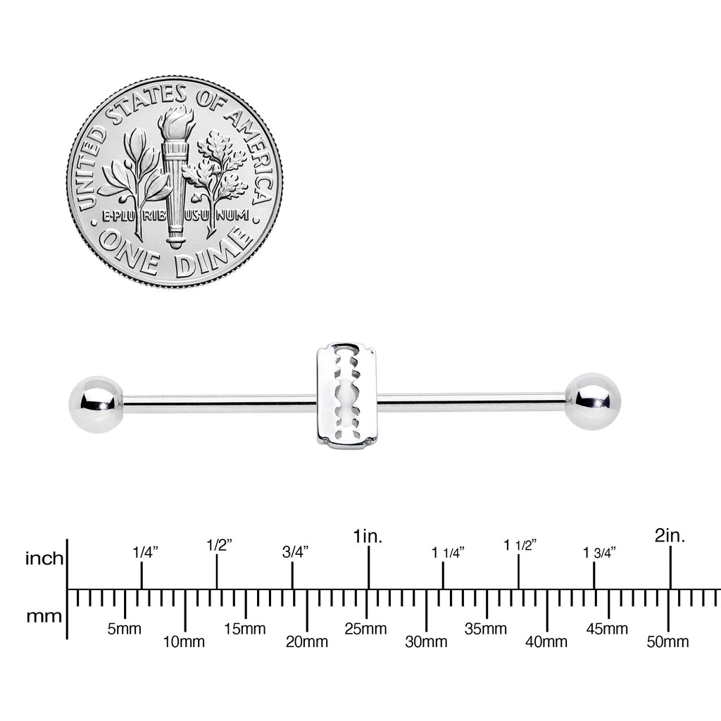 BodyCandy 14G Razor Blade Industrial Barbell 38mm — lifestyle context