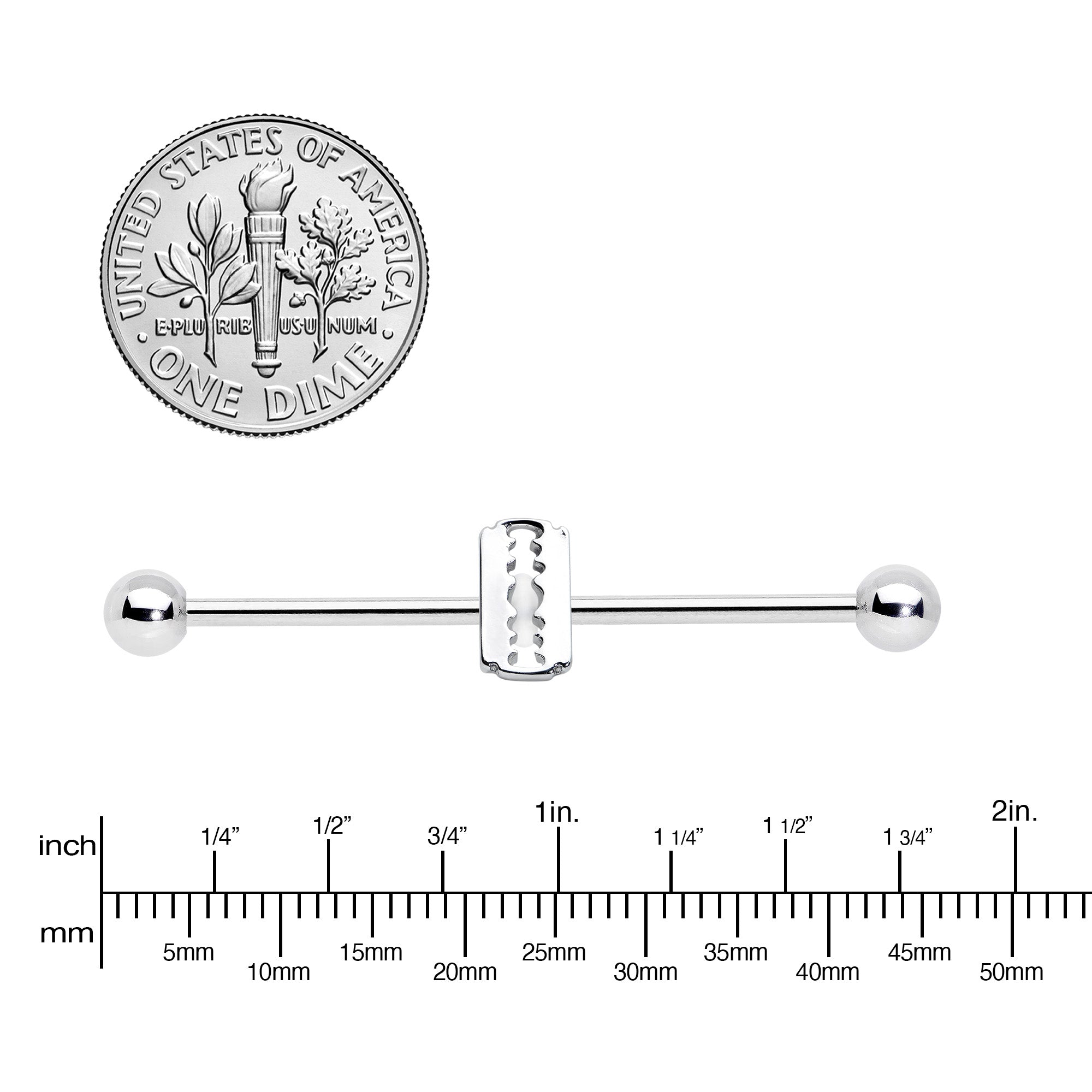 BodyCandy 14G Razor Blade Industrial Barbell 38mm — lifestyle context