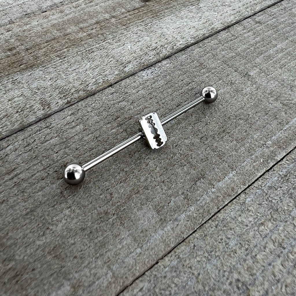 BodyCandy 14G Razor Blade Industrial Barbell 38mm — side view