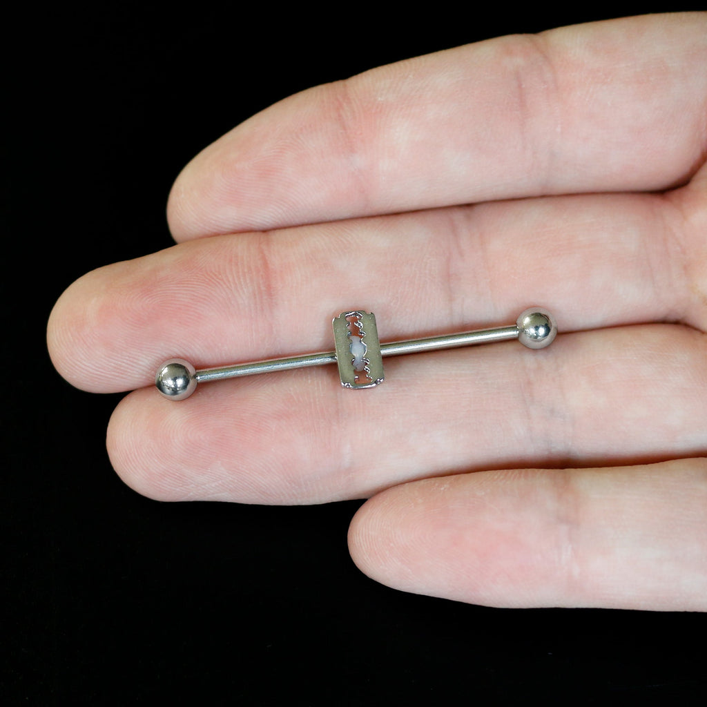 BodyCandy 14G Razor Blade Industrial Barbell 38mm — back view