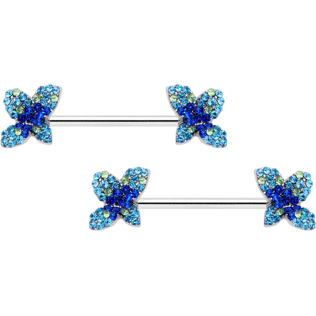 BodyCandy 14G 9/16 Blue Gem Glamour Butterfly Barbell Nipple Ring Set — main product shot