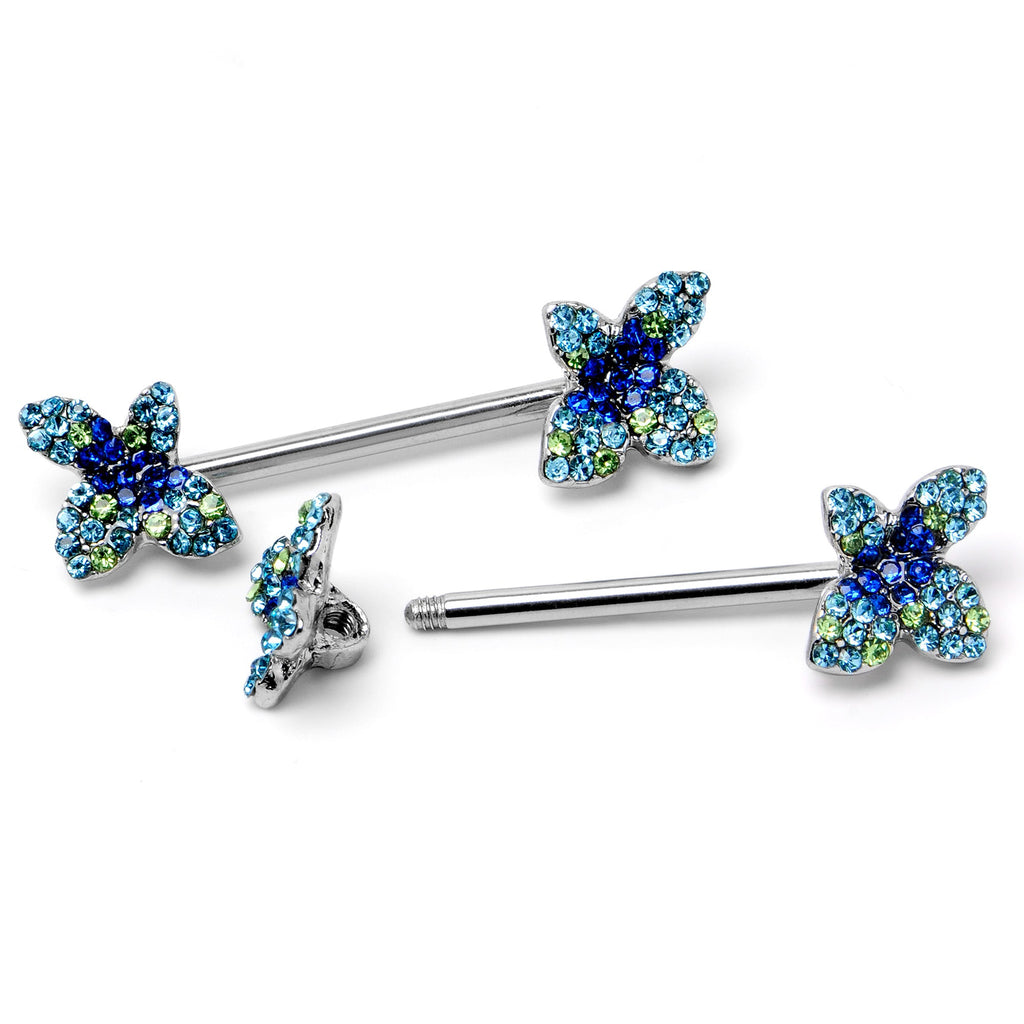 BodyCandy 14G 9/16 Blue Gem Glamour Butterfly Barbell Nipple Ring Set — back view