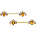 BodyCandy 14G 9/16 Yellow Gem Gold Tone Fashion Bug Barbell Nipple Ring Set — main product shot