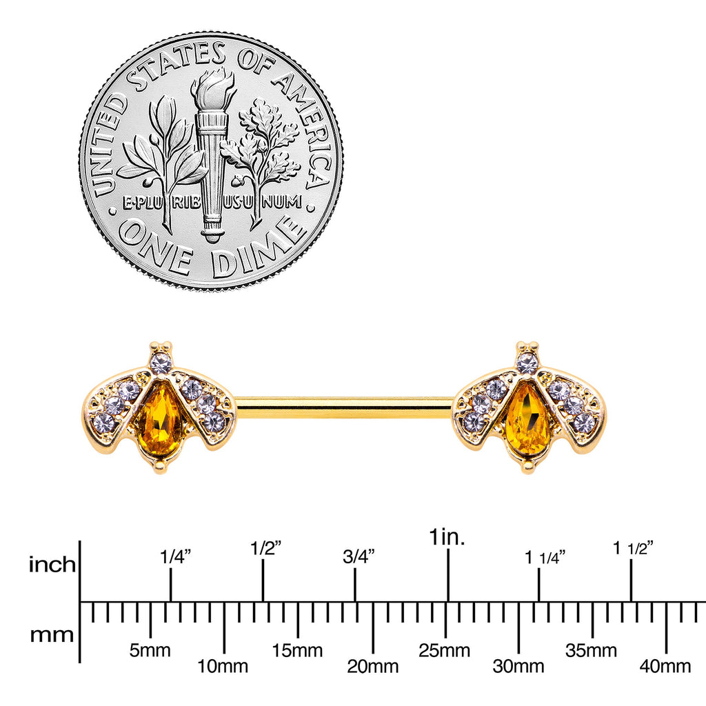 BodyCandy 14G 9/16 Yellow Gem Gold Tone Fashion Bug Barbell Nipple Ring Set — lifestyle context