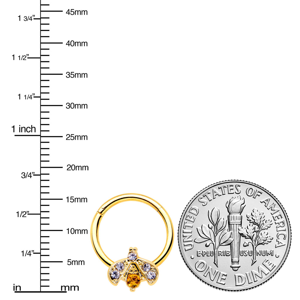 BodyCandy 16G 3/8 Yellow Gem Gold Tone Fashion Winged Bug Hinged Segment Ring — lifestyle context