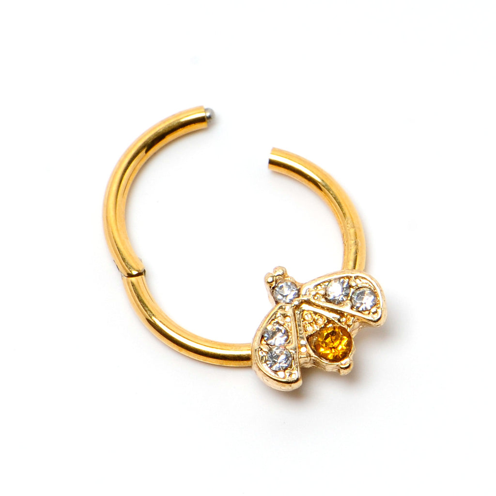 BodyCandy 16G 3/8 Yellow Gem Gold Tone Fashion Winged Bug Hinged Segment Ring — back view