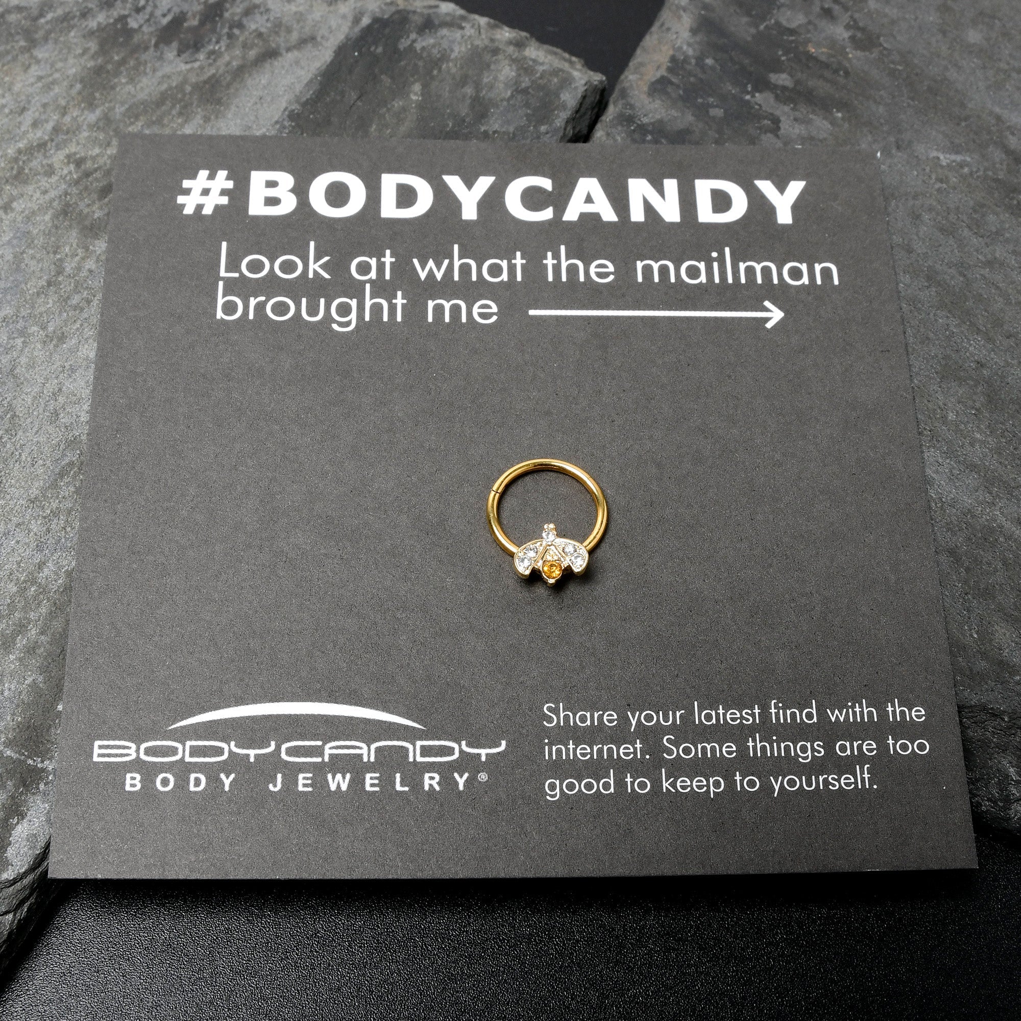BodyCandy 16G 3/8 Yellow Gem Gold Tone Fashion Winged Bug Hinged Segment Ring — size reference