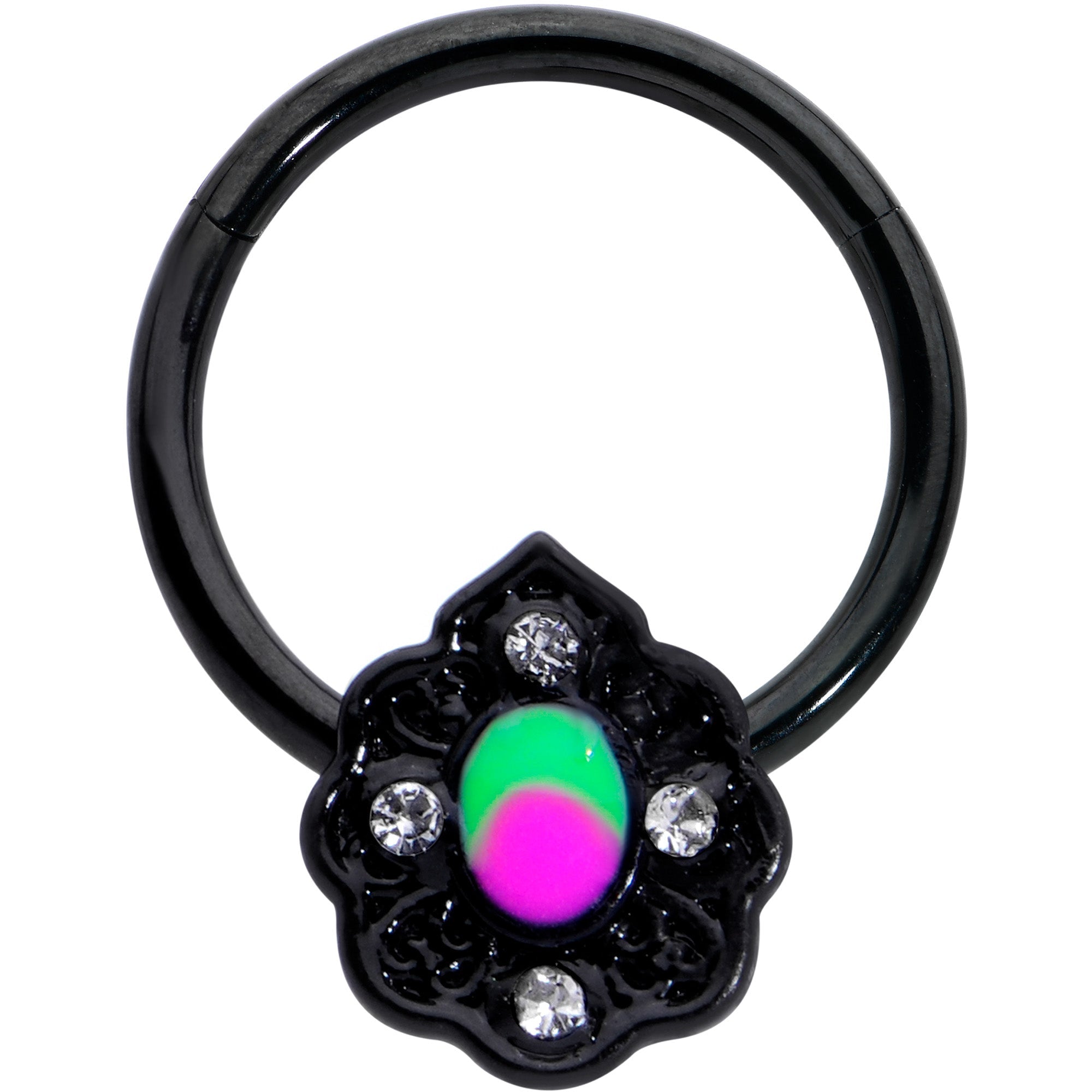 BodyCandy 16G 3/8 Purple Tourmaline Black Lacy Drop Hinged Segment Ring — main product shot
