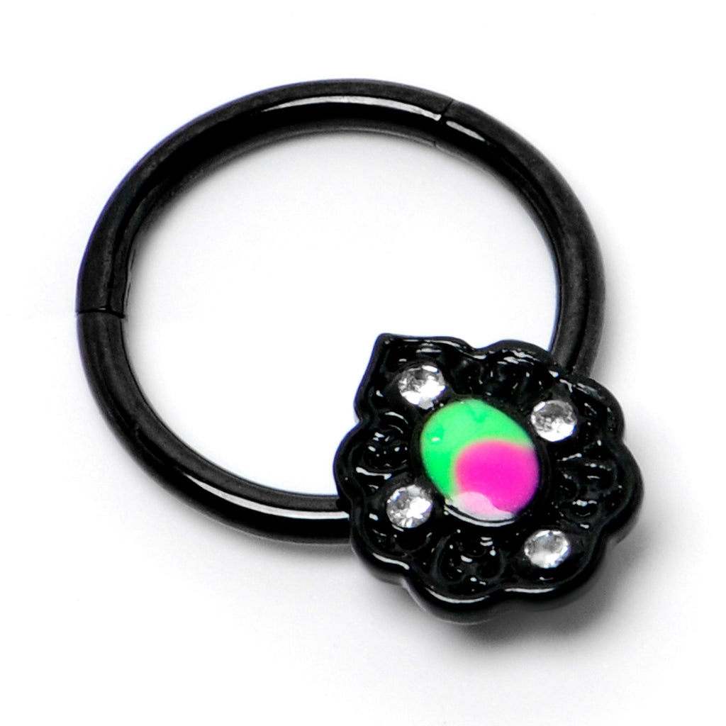 BodyCandy 16G 3/8 Purple Tourmaline Black Lacy Drop Hinged Segment Ring — side view