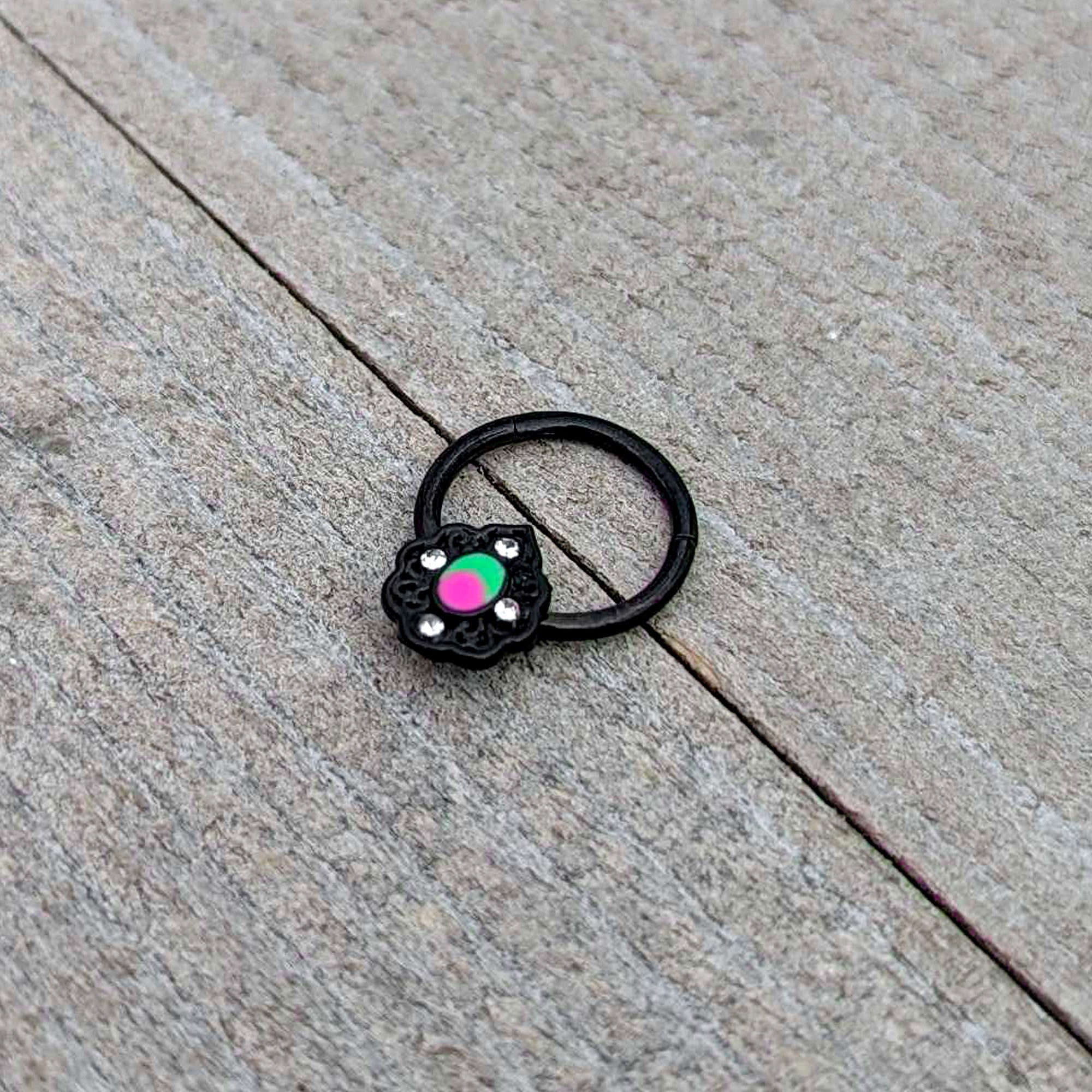 BodyCandy 16G 3/8 Purple Tourmaline Black Lacy Drop Hinged Segment Ring — alternative angle