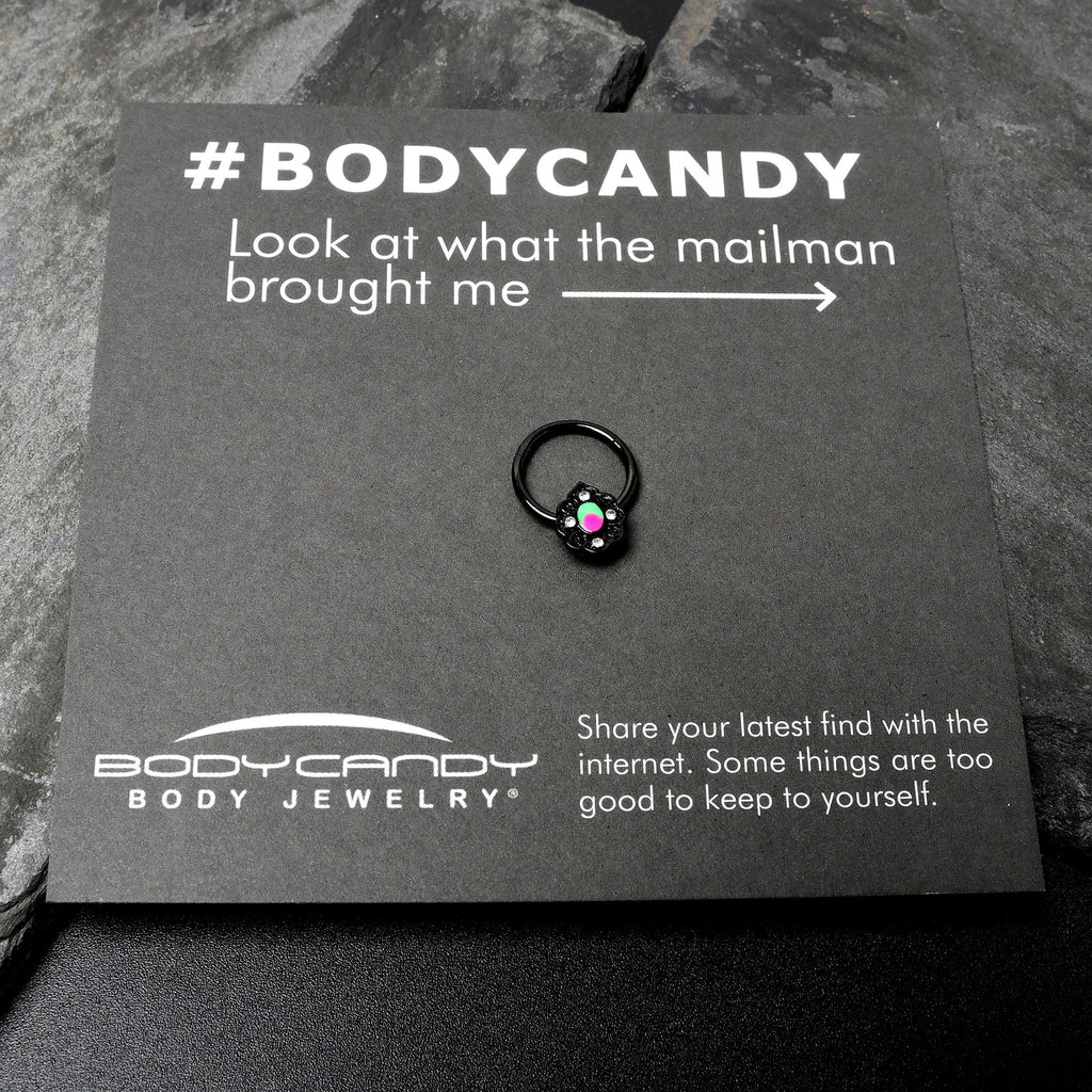 BodyCandy 16G 3/8 Purple Tourmaline Black Lacy Drop Hinged Segment Ring — size reference