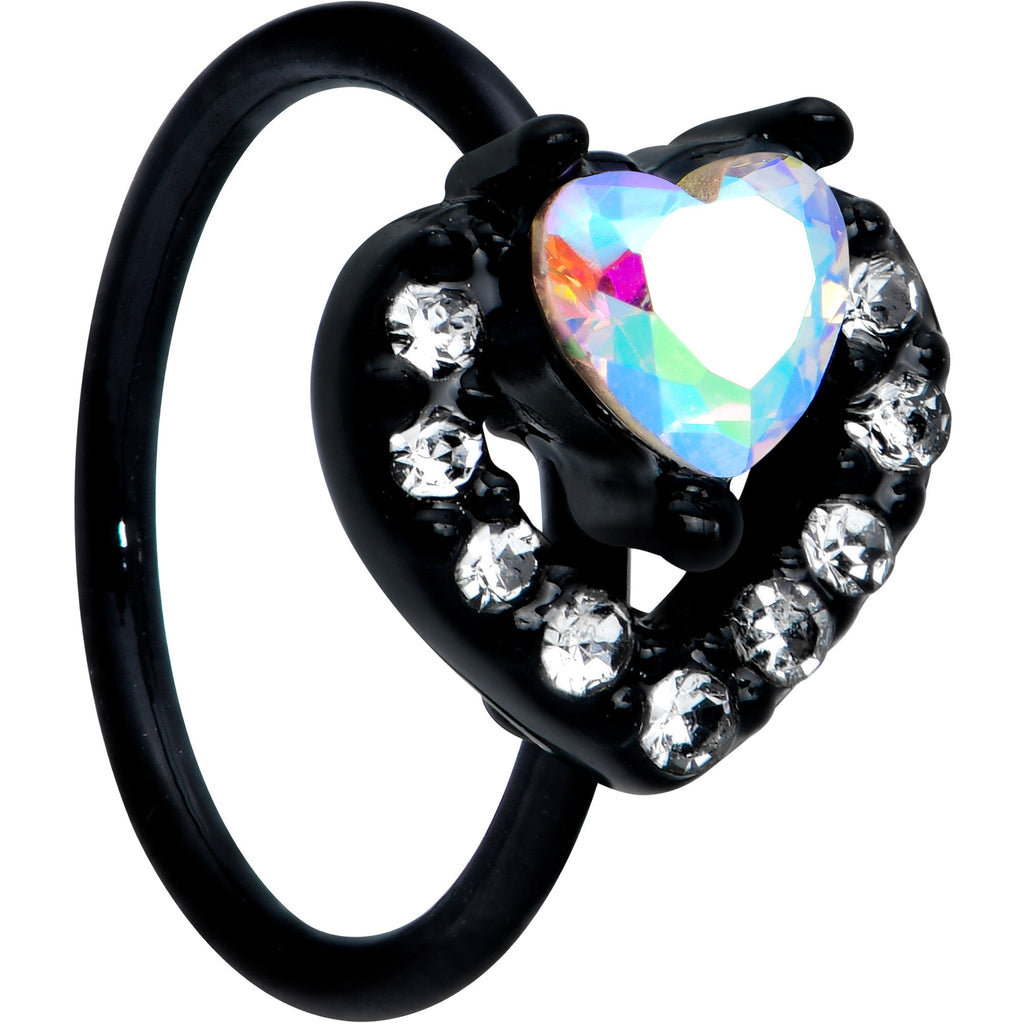 BodyCandy 20G 5/16 Aurora Clear Gem Black Rococo Hearts Nose Hoop — main product shot