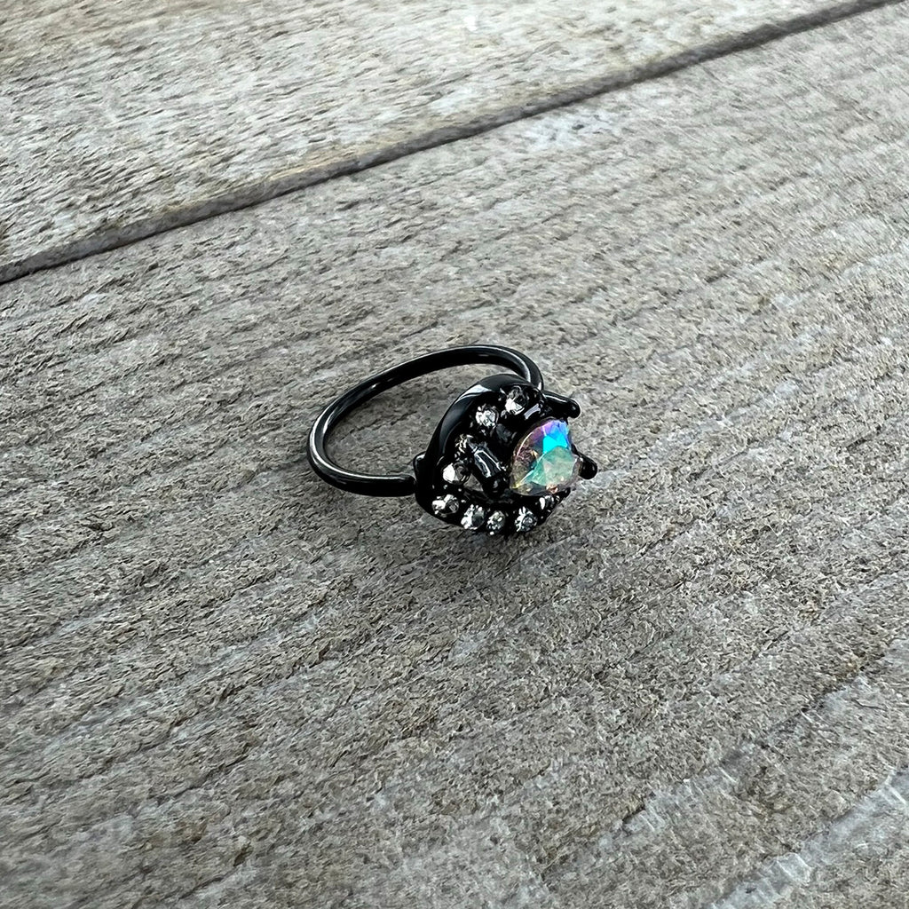 BodyCandy 20G 5/16 Aurora Clear Gem Black Rococo Hearts Nose Hoop — back view