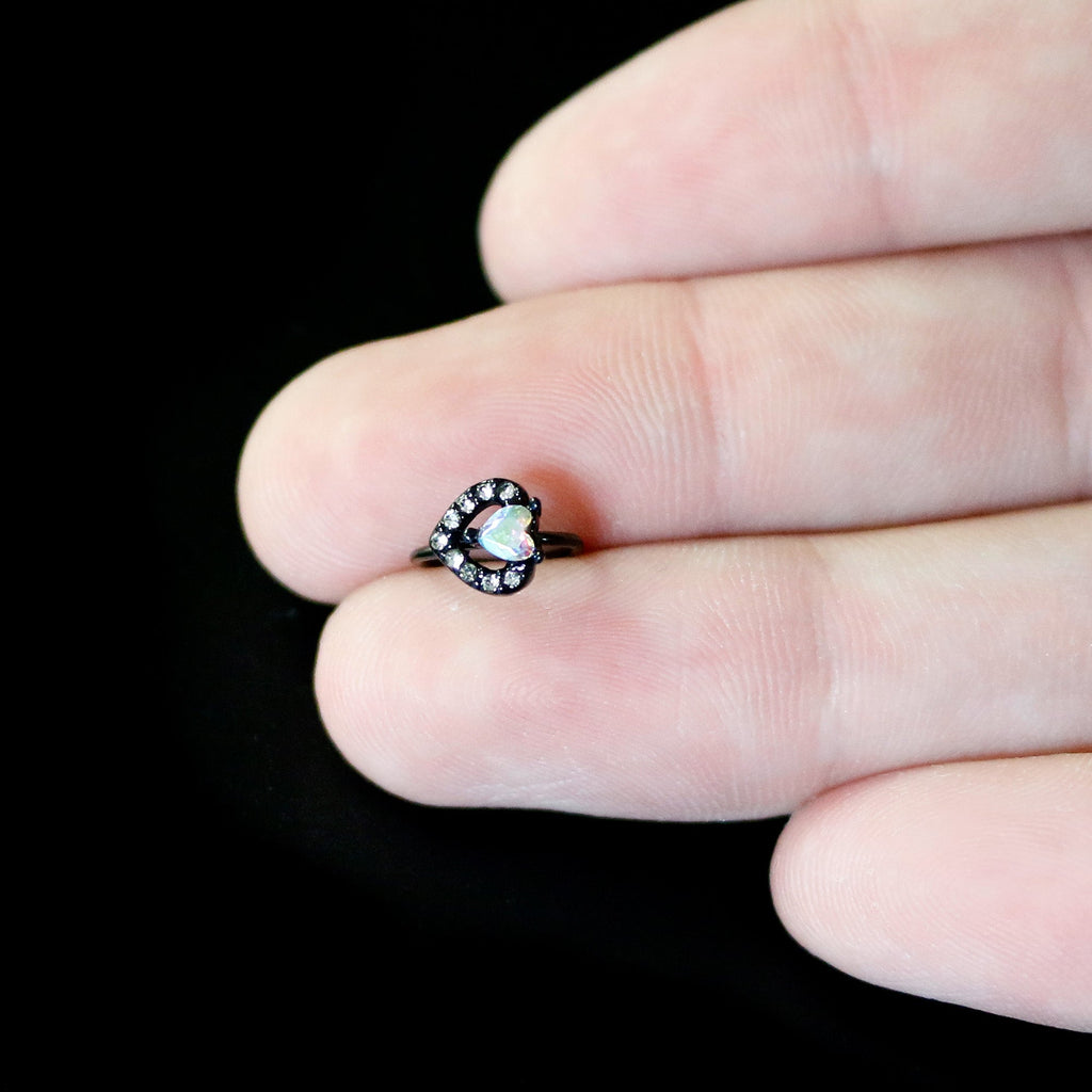 BodyCandy 20G 5/16 Aurora Clear Gem Black Rococo Hearts Nose Hoop — alternative angle