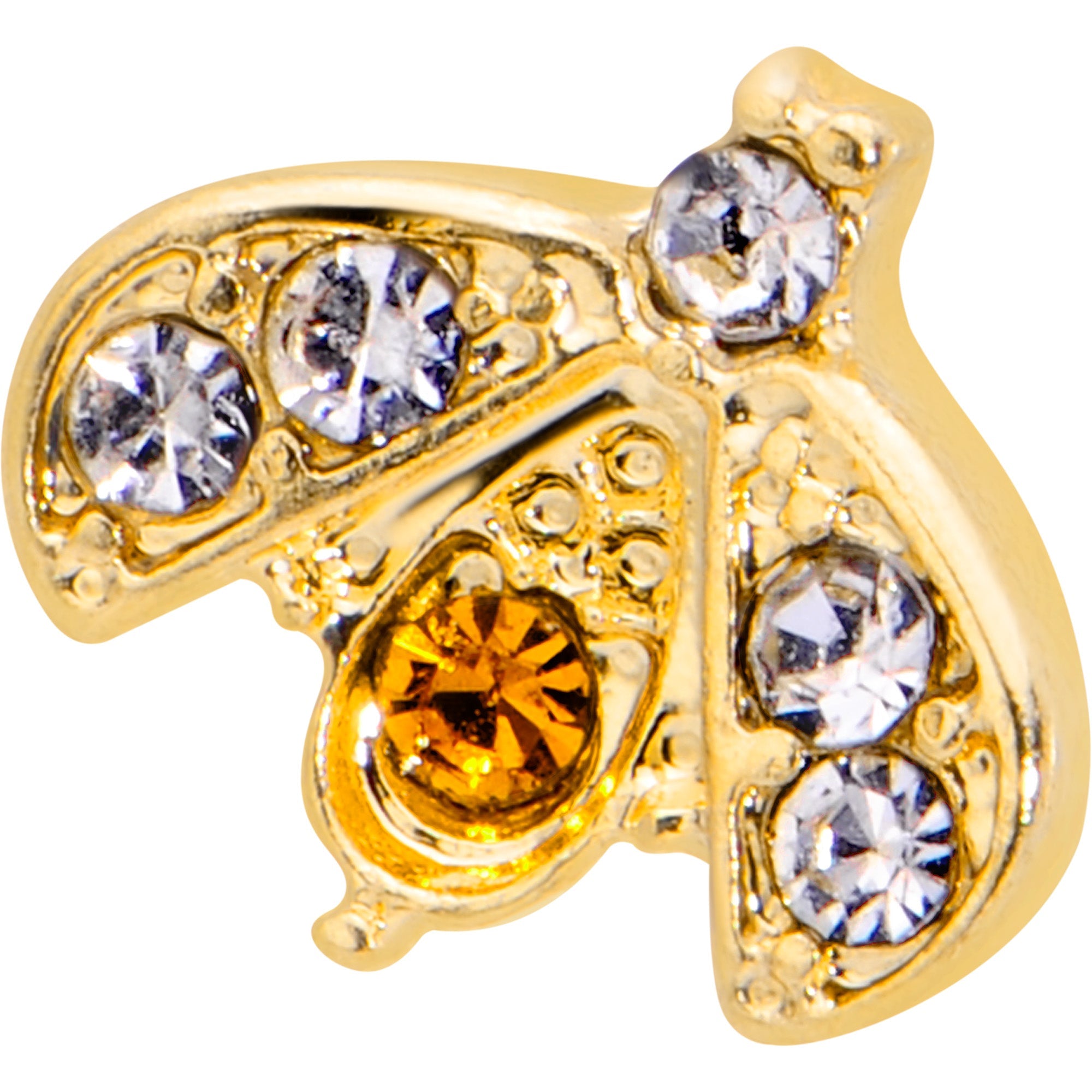 BodyCandy 16G 5/16 Yellow Gem Gold Tone Fashion Winged Bug Labret Monroe Tragus — detail close-up